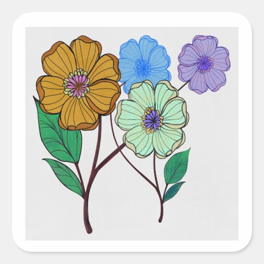 Sticker Carré Belle illustration de quatre fleurs (Devant)