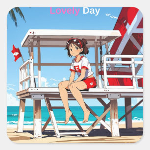 Sticker Carré Belle journée avec moi sur Sunny Beach. Autocollan