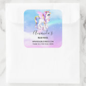 Sticker Carré Belle licorne avec Rainbow Mane Business (Sac)