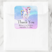 Sticker Carré Belle licorne avec Rainbow Mane Merci (Sac)