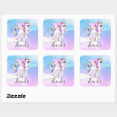 Sticker Carré Belle licorne avec Rainbow Mane Merci (Feuille)