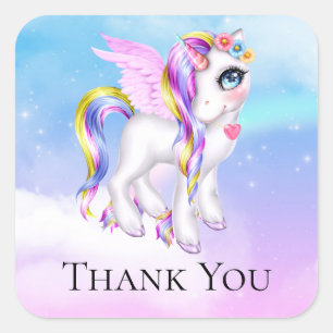 Sticker Carré Belle licorne avec Rainbow Mane & Tail