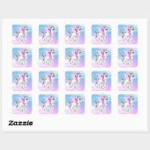 Sticker Carré Belle licorne avec Rainbow Mane & Tail (Feuille)