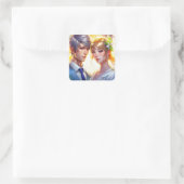 Sticker Carré Belle mariée et beau marié couple anime (Sac)
