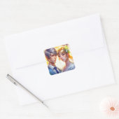 Sticker Carré Belle mariée et beau marié couple anime (Enveloppe)