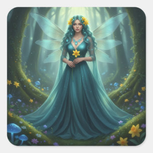 Sticker Carré Belle Mars Aquamarine Fée
