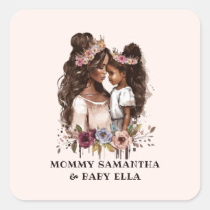 Sticker Carré Belle mère et fille noire (5)