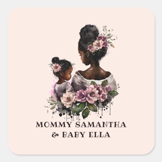 Sticker Carré Belle mère et fille noire (7) (Devant)