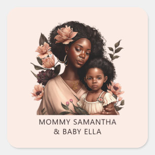 Sticker Carré Belle mère et fille noire (9)