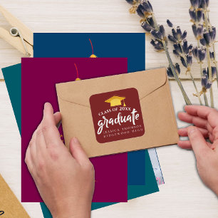 Sticker Carré Belle Red Gold Grad Casquette 2024 Graduation