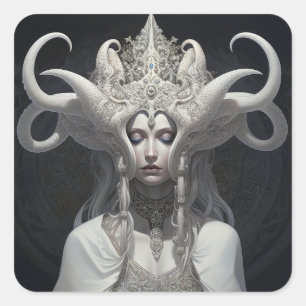 Sticker Carré Belle sorcière Demon Queen Imaginaire Art