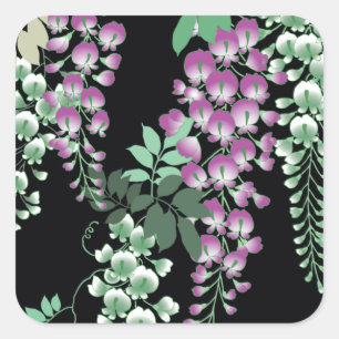 Sticker Carré Belle Wisteria Vintage japonais Floral