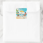 Sticker Carré Belles Dames À La Plage Anniversaire (Sac)