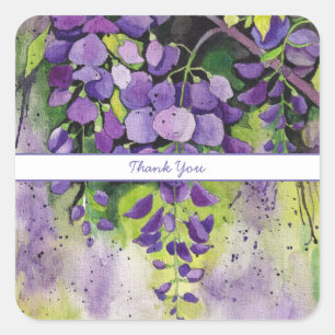 Sticker Carré Belles Fleurs De Wisteria En Aquarelle