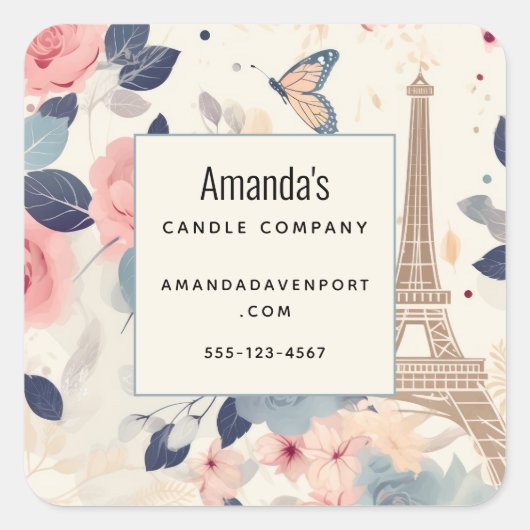 Sticker Carré Belles Fleurs et Tour Eiffel Paris Affaires (Devant)