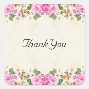Sticker Carré Belles Fleurs Roses Merci 