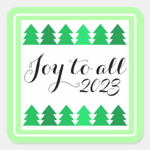 Sticker Carré Belles rangées d'arbres de Noël verts Joie Année p