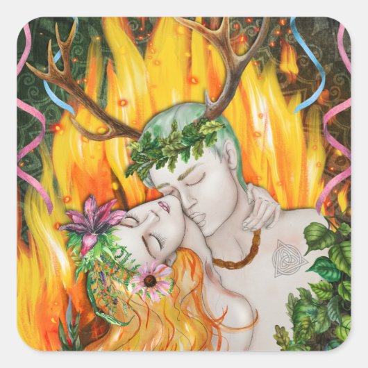 Sticker Carré Beltane God & Goddess Wiccan Sabbat (Devant)