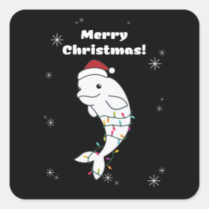 Sticker Carré Béluga Baleine Joyeux Noël Animaux d'hiver Baleine