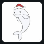 Sticker Carré Béluga Baleine Joyeux Noël Animaux d'hiver Baleine<br><div class="desc">La baleine béluga à Noël avec des lumières de fées. Animaux amusants avec des cadeaux et de la neige pour les vacances. Aussi drôle pour Noël en juillet. Les bélugas sont des animaux mignons et parfaits pour Noël.</div>