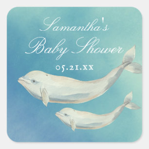 Sticker Carré Beluga Whale Maman et Baby shower de veau