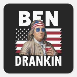 Sticker Carré Ben Drankin Beer 4 juillet Drapeau Vintage Drôle a