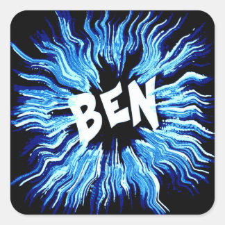 Sticker Carré Ben Name Star en bleu