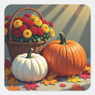 Sticker Carré Bénédiction de Thanksgiving Citrouilles, maman,