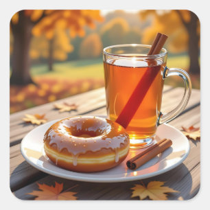 Sticker Carré Bénédictions d'Automne Cidre et Donut