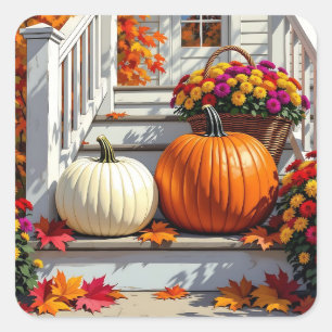 Sticker Carré Bénédictions d'automne Filles, Citrouilles et fe