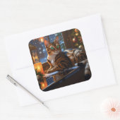 Sticker Carré Bengal Cat With Christmas Lights Holiday (Enveloppe)