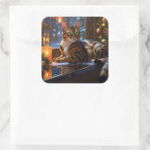 Sticker Carré Bengal Cat With Christmas Lights Holiday (Sac)