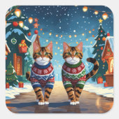 Sticker Carré Bengal Cats Christmas Snow Holiday (Devant)