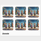 Sticker Carré Bengal Cats Christmas Snow Holiday (Feuille)