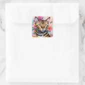 Sticker Carré Bengale Chat Floral Art (Sac)