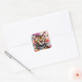 Sticker Carré Bengale Chat Floral Art (Enveloppe)