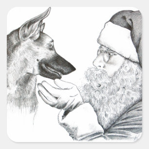 Sticker Carré Berger allemand et Père Noël