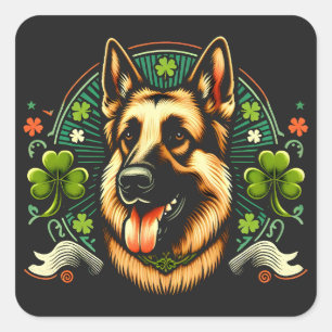 Sticker Carré Berger allemand St Patrick's Day Berger chien cade