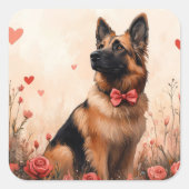 Sticker Carré Berger belge avec Rose - Saint-Valentin (Devant)