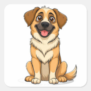 Sticker Carré Berger d'Anatolie adorable dessin animé de chien