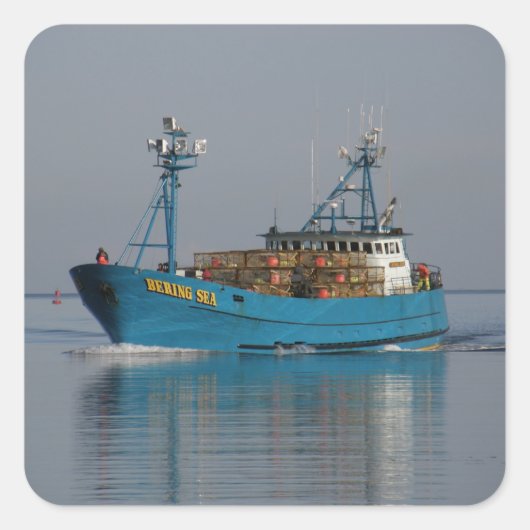 Sticker Carré Bering Sea, Crab Boat en havre néerlandais, AK (Devant)