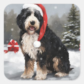 Sticker Carré Bernedoodle Chien dans Noël de neige (Devant)