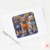 Sticker Carré Bernedoodle Dogs Trick or Treating in Halloween Co (Enveloppe)
