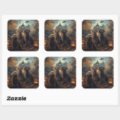 Sticker Carré Bernedoodle Halloween nuit chien délice (Feuille)