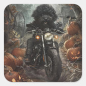 Sticker Carré Bernedoodle Riding Moto Halloween effrayant (Devant)