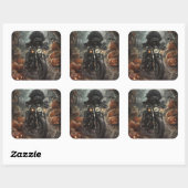 Sticker Carré Bernedoodle Riding Moto Halloween effrayant (Feuille)