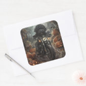 Sticker Carré Bernedoodle Riding Moto Halloween effrayant (Enveloppe)