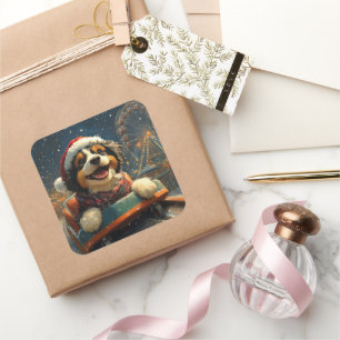 Sticker Carré Bernedoodle Roller Dessous de verre Noël