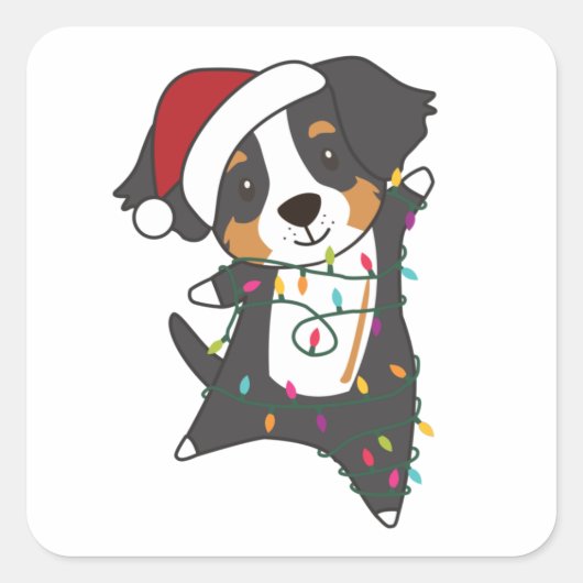 Sticker Carré Bernese Joyeux Noël Joyeux Chiens de Noël (Devant)