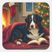 Sticker Carré Bernese Mountain Dog Christmas Bedtime Story (Devant)